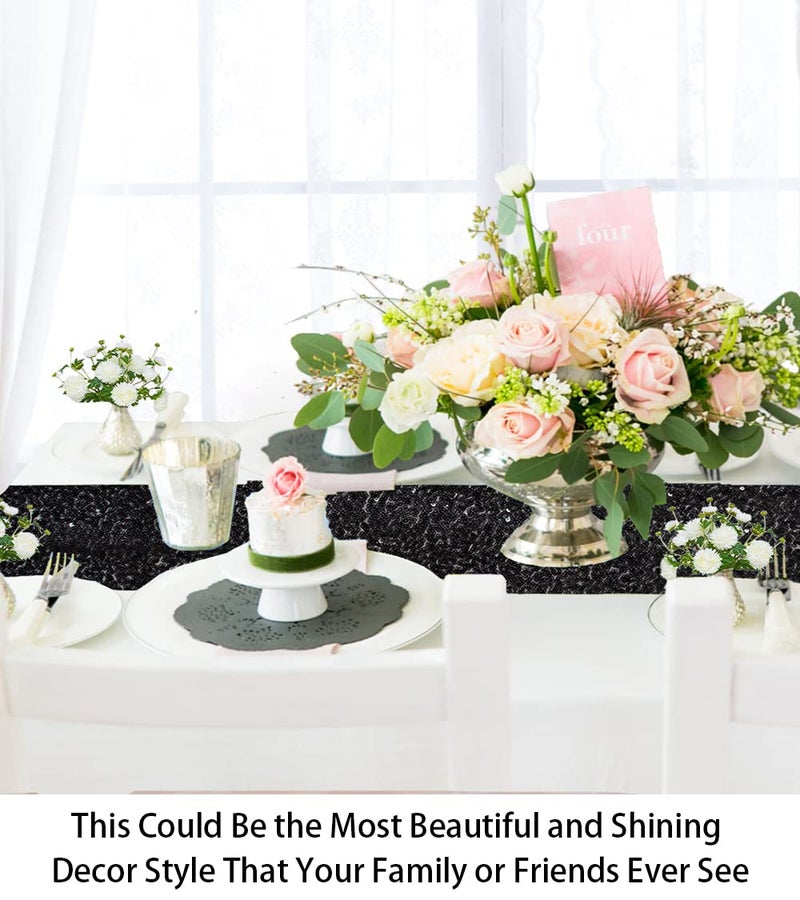 ShiDianYi 14" x 108" Black-Sequin Wedding Table Runner - Glitter, Halloween Decoration - Image 3